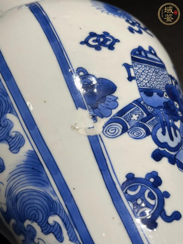 古玩陶瓷青花海水瑞獸圖花觚真品鑒賞圖