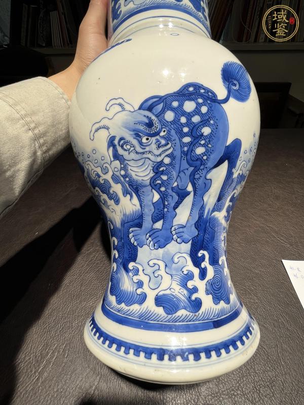 古玩陶瓷青花海水瑞獸圖花觚真品鑒賞圖