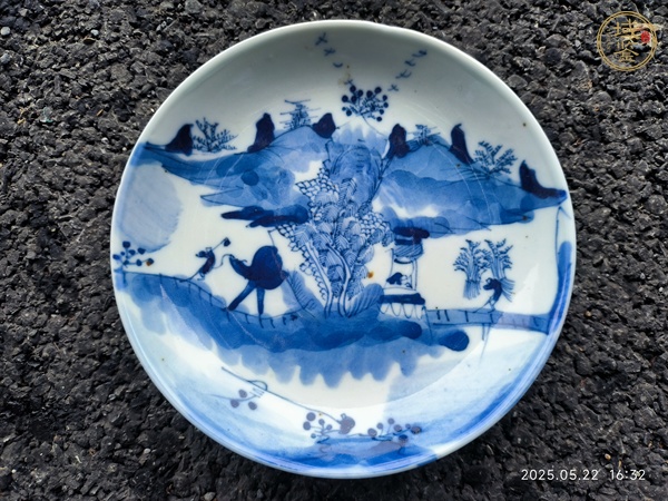 古玩陶瓷青花山水人物故事盤真品鑒賞圖