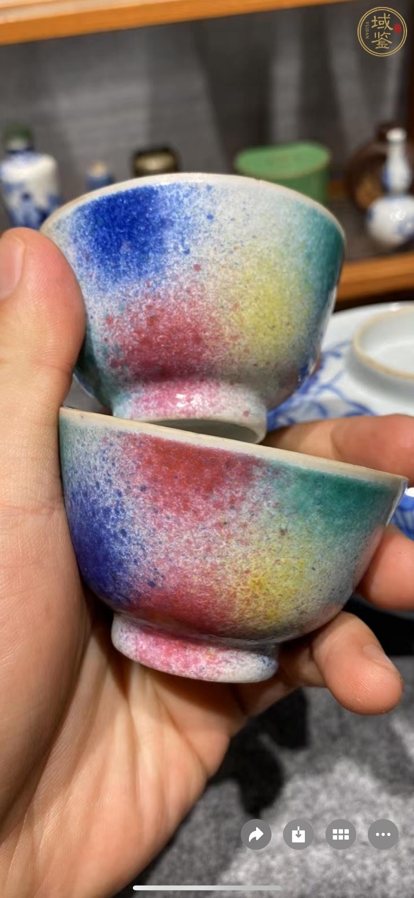 古玩陶瓷桃花冰色釉杯一對真品鑒賞圖