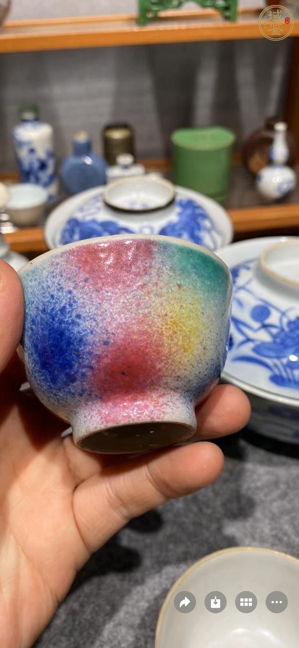 古玩陶瓷桃花冰色釉杯一對真品鑒賞圖