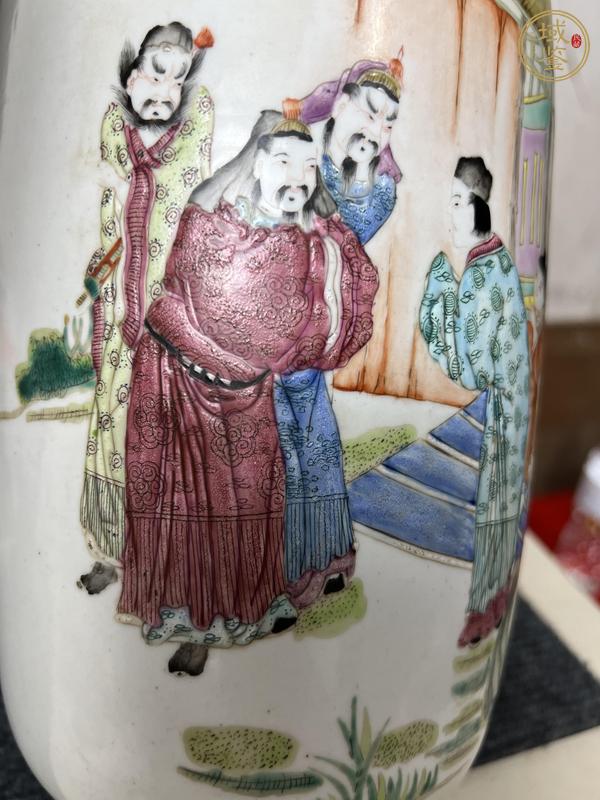 古玩陶瓷粉彩人物故事紋撇口瓶真品鑒賞圖