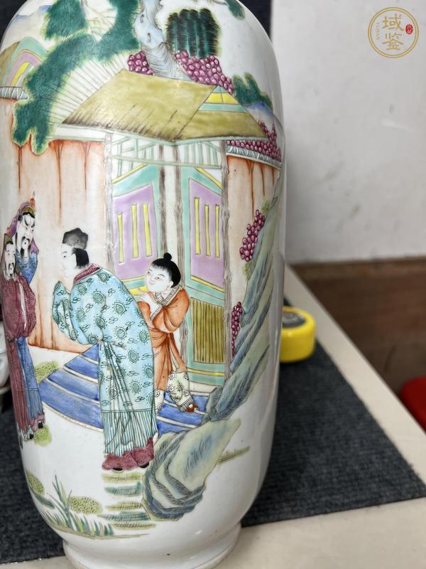 古玩陶瓷粉彩人物故事紋撇口瓶真品鑒賞圖