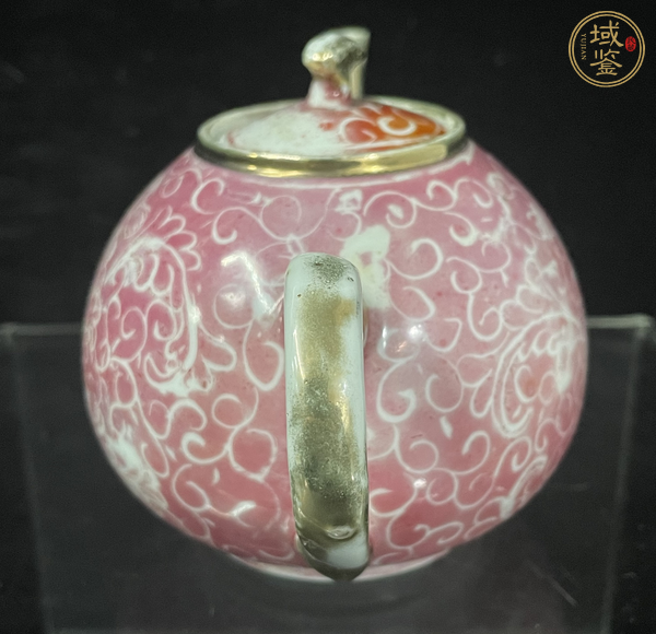 古玩陶瓷胭脂紅留白花卉紋壺真品鑒賞圖