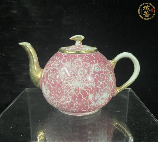 古玩陶瓷胭脂紅留白花卉紋壺真品鑒賞圖