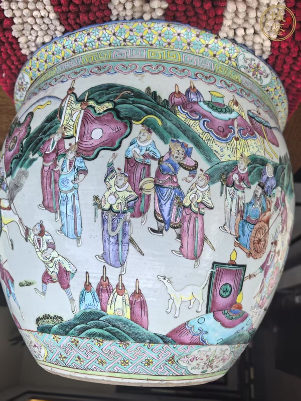 古玩陶瓷粉彩刀馬人物卷缸真品鑒賞圖