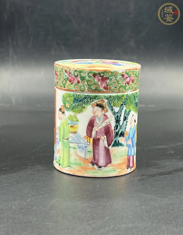 古玩陶瓷廣彩人物故事紋蓋缸真品鑒賞圖