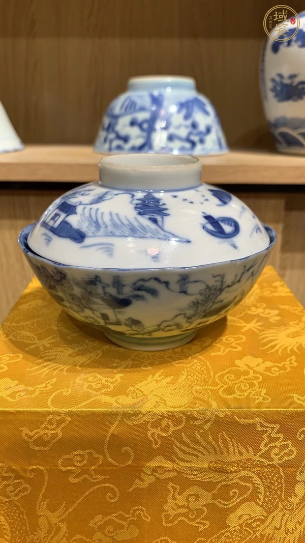 古玩陶瓷青花山水人物通景蓋碗真品鑒賞圖