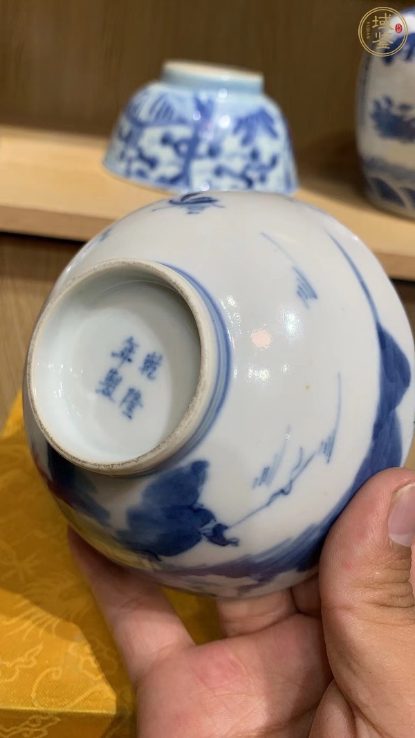 古玩陶瓷青花山水人物通景蓋碗真品鑒賞圖