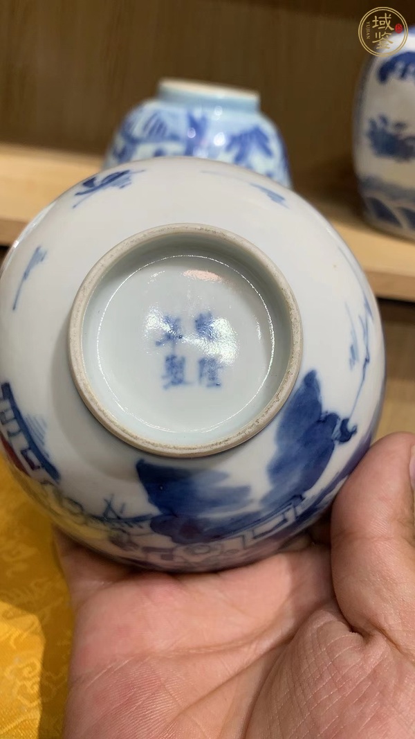 古玩陶瓷青花山水人物通景蓋碗真品鑒賞圖