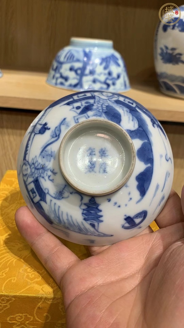 古玩陶瓷青花山水人物通景蓋碗真品鑒賞圖