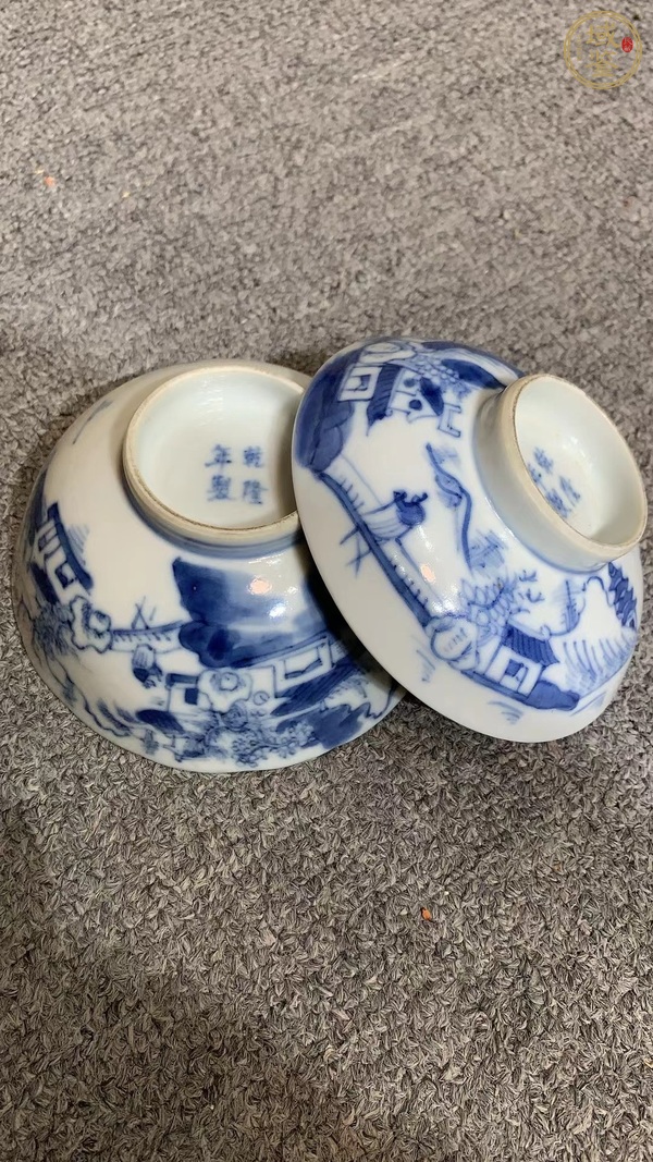 古玩陶瓷青花山水人物通景蓋碗真品鑒賞圖