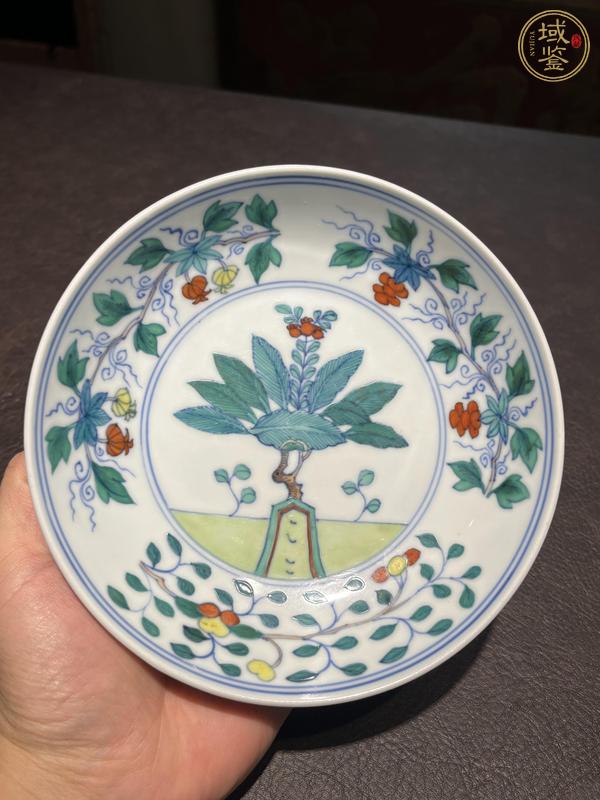 古玩陶瓷青花斗彩花卉紋臥盤真品鑒賞圖