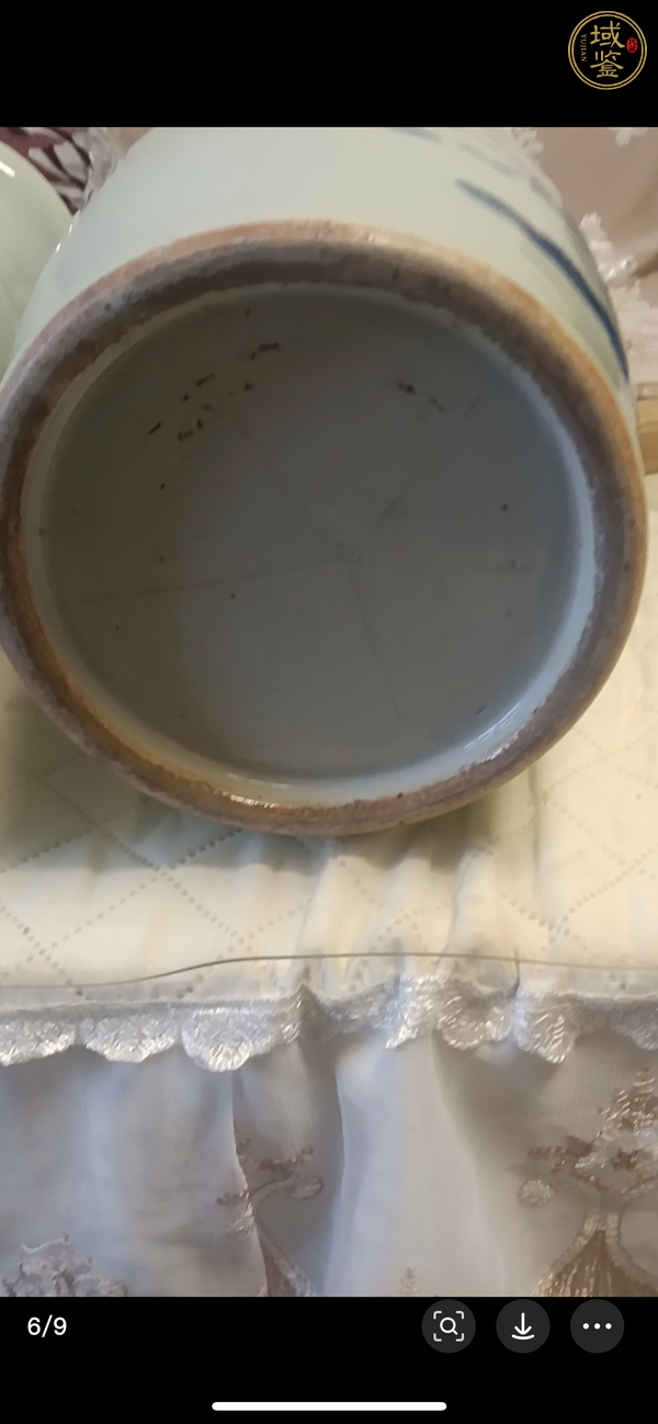 古玩陶瓷豆青釉青花八仙人物盤口瓶，模糊，偏老真品鑒賞圖