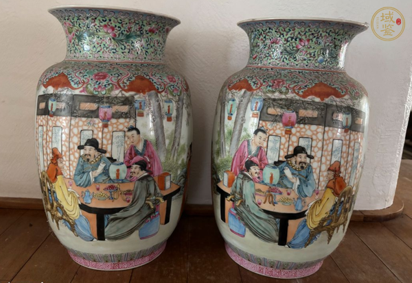 古玩陶瓷人物紋粉彩燈籠瓶真品鑒賞圖