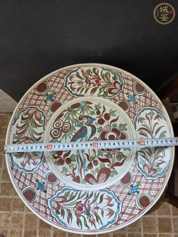 古玩陶瓷紅綠彩鳳凰花卉紋盤真品鑒賞圖