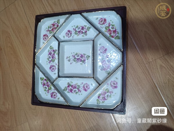 古玩陶瓷民國貼花攢盤真品鑒賞圖
