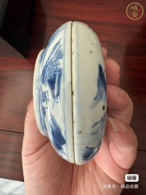 古玩陶瓷樵漁耕讀山水紋青花印泥盒真品鑒賞圖