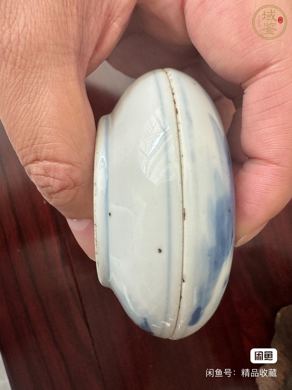 古玩陶瓷樵漁耕讀山水紋青花印泥盒真品鑒賞圖
