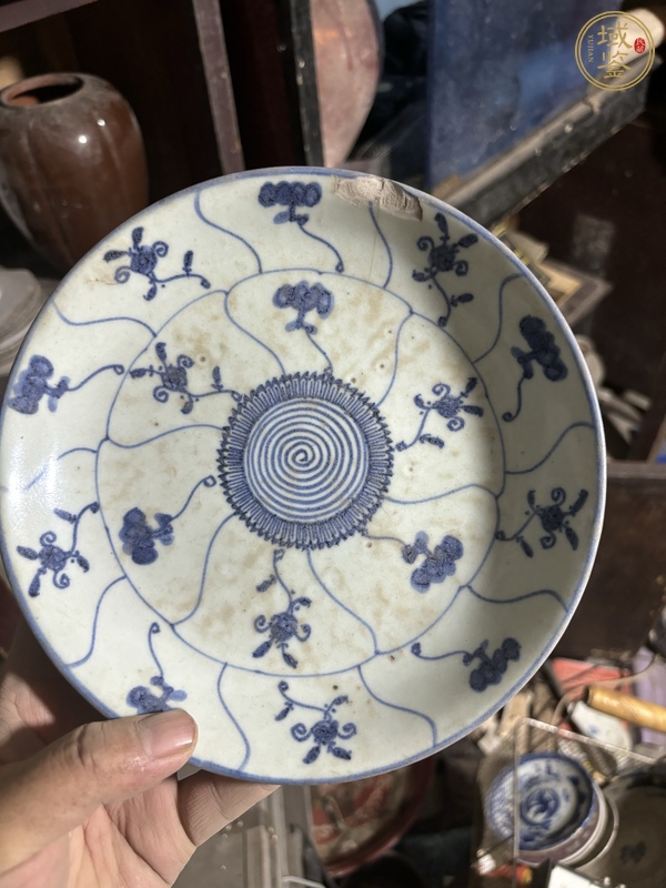 古玩如意靈芝紋青花盤真品鑒賞圖