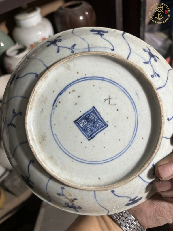 古玩陶瓷如意靈芝紋青花盤(pán)真品鑒賞圖