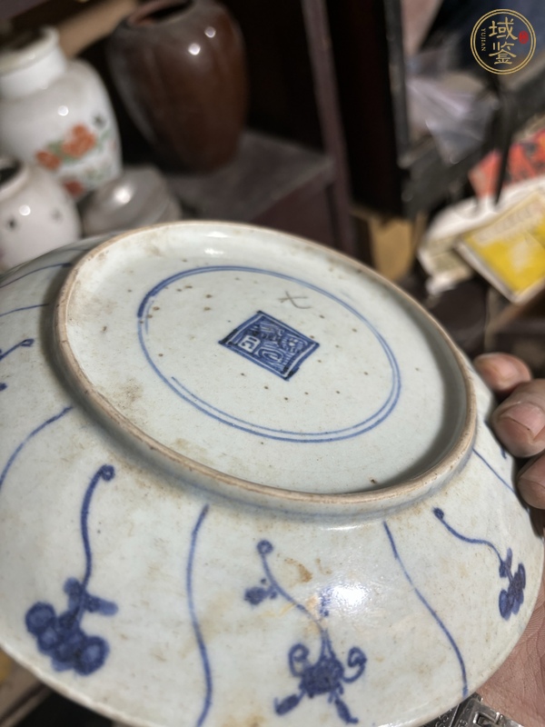 古玩陶瓷如意靈芝紋青花盤(pán)真品鑒賞圖