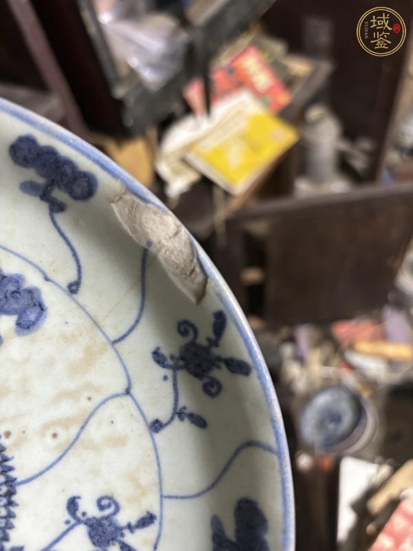 古玩陶瓷如意靈芝紋青花盤(pán)真品鑒賞圖