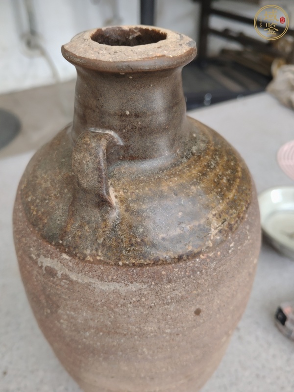 古玩陶瓷褐釉雙系瓶真品鑒賞圖
