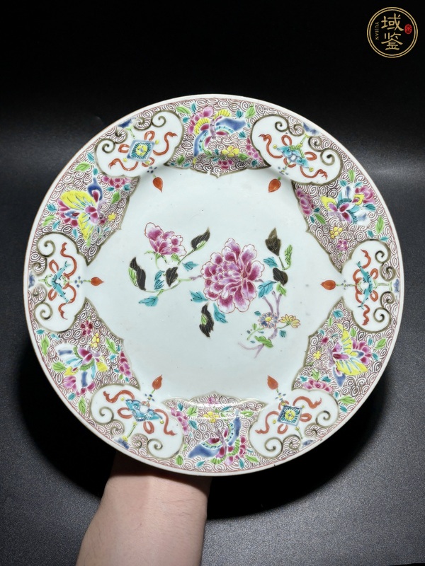 古玩陶瓷粉彩折枝花卉紋盤真品鑒賞圖
