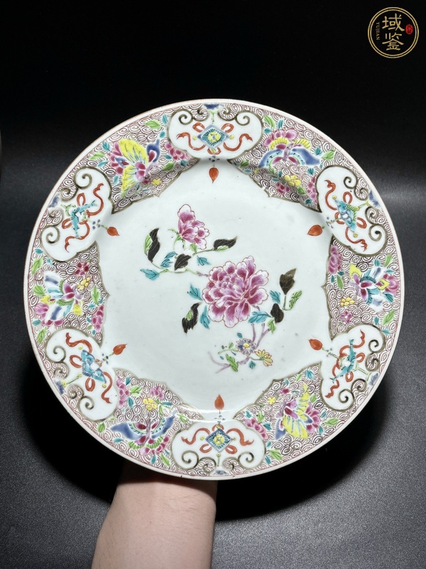 古玩陶瓷粉彩折枝花卉紋盤真品鑒賞圖