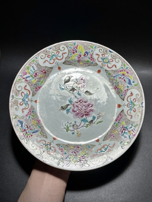 古玩陶瓷清雍正·如意云頭粉彩花卉紋折沿盤拍賣，當(dāng)前價(jià)格1160元