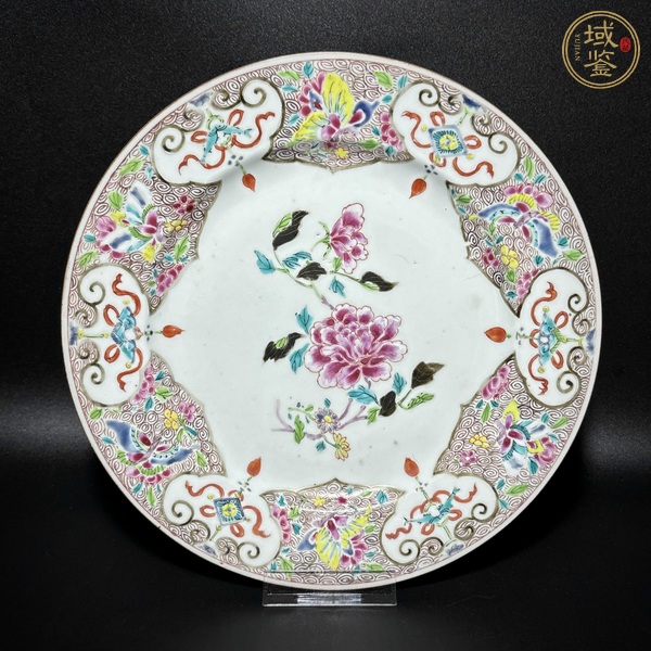 古玩陶瓷粉彩折枝花卉紋盤真品鑒賞圖