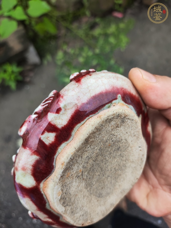 古玩陶瓷清中期紅釉堆塑松鼠葡萄文房筆洗真品鑒賞圖