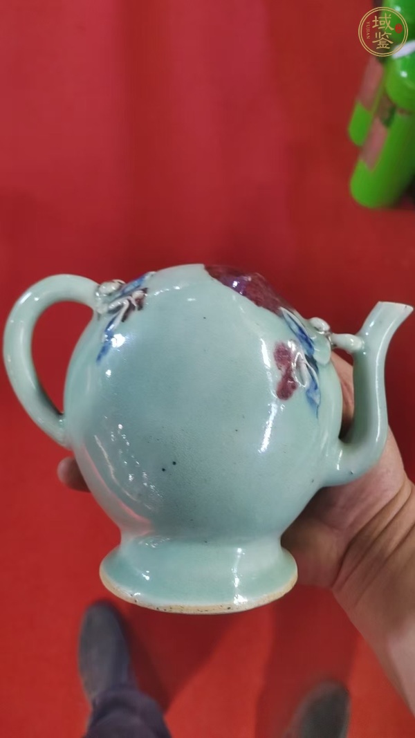 古玩陶瓷青釉青花釉里紅桃形壺真品鑒賞圖