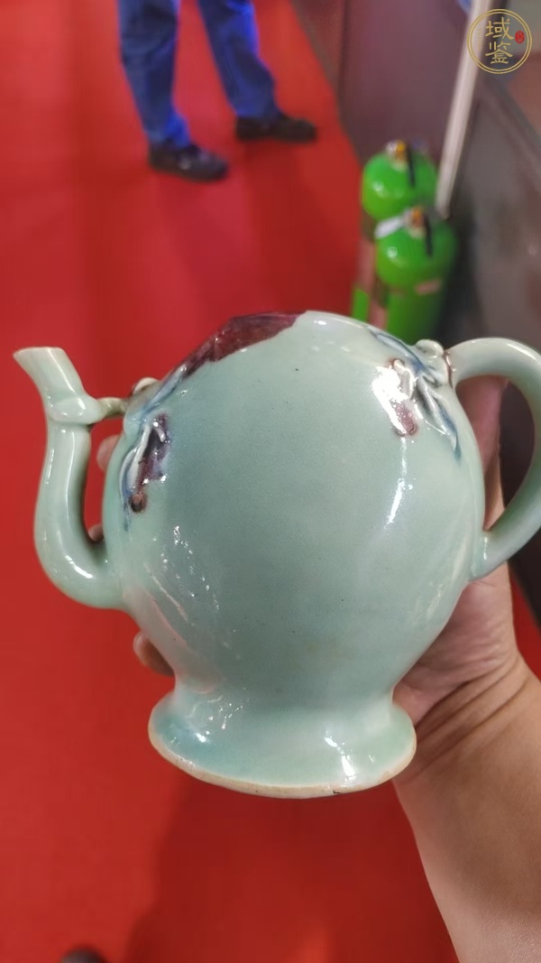 古玩陶瓷青釉青花釉里紅桃形壺真品鑒賞圖