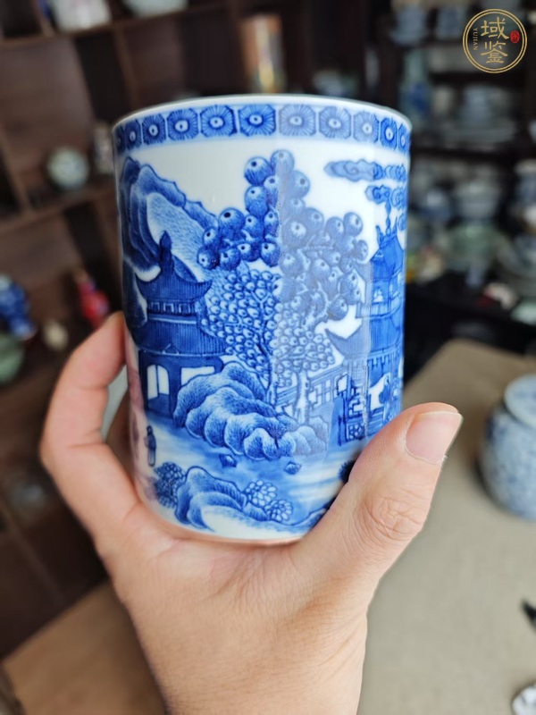 古玩陶瓷青花山水快客杯真品鑒賞圖