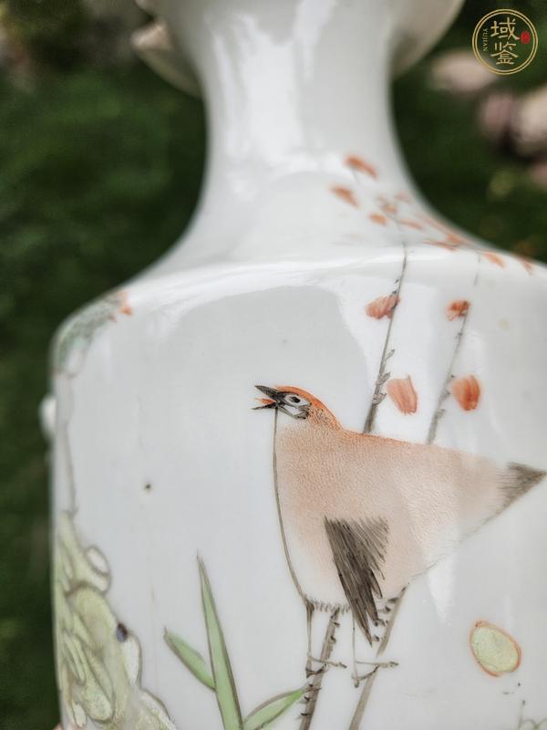 古玩陶瓷粉彩花鳥(niǎo)紋雙耳瓶真品鑒賞圖