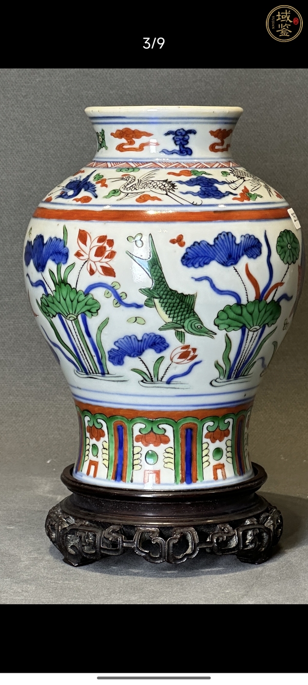 古玩陶瓷清晚期 五彩魚藻紋梅瓶真品鑒賞圖