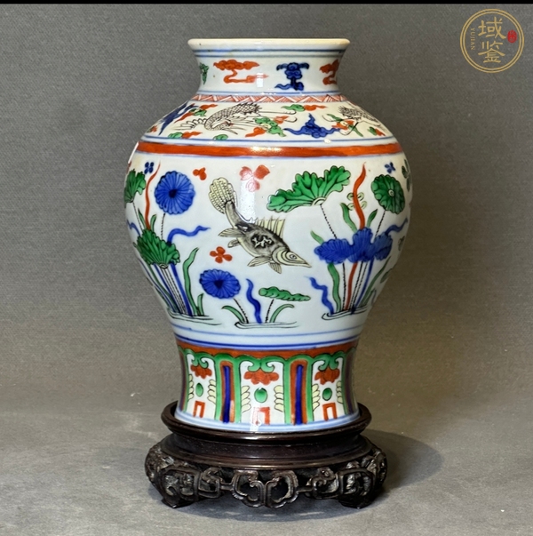 古玩陶瓷清晚期 五彩魚藻紋梅瓶真品鑒賞圖