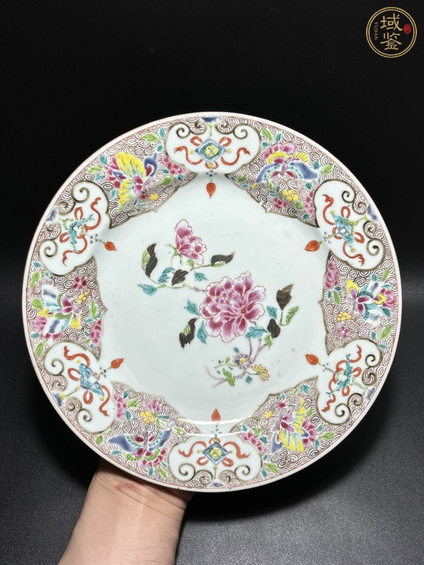 古玩陶瓷粉彩花卉紋盤真品鑒賞圖
