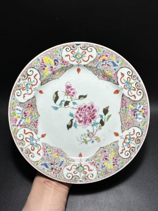古玩陶瓷清雍正·如意云頭粉彩花卉紋折沿盤拍賣，當(dāng)前價(jià)格1160元