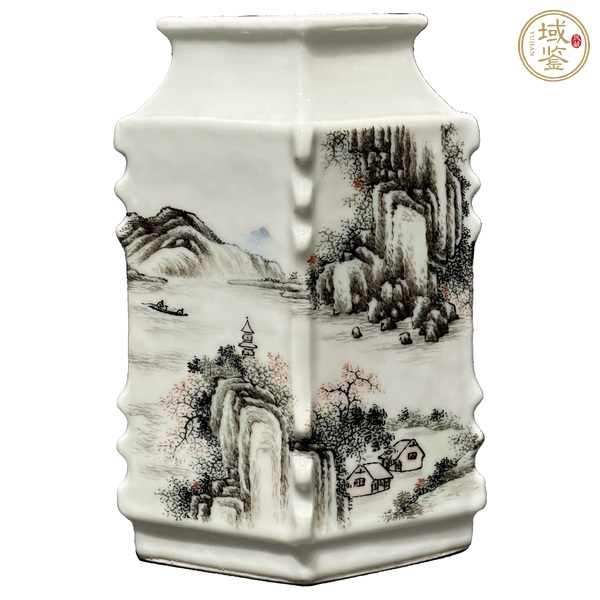 古玩山水紋菱型瓶真品鑒賞圖