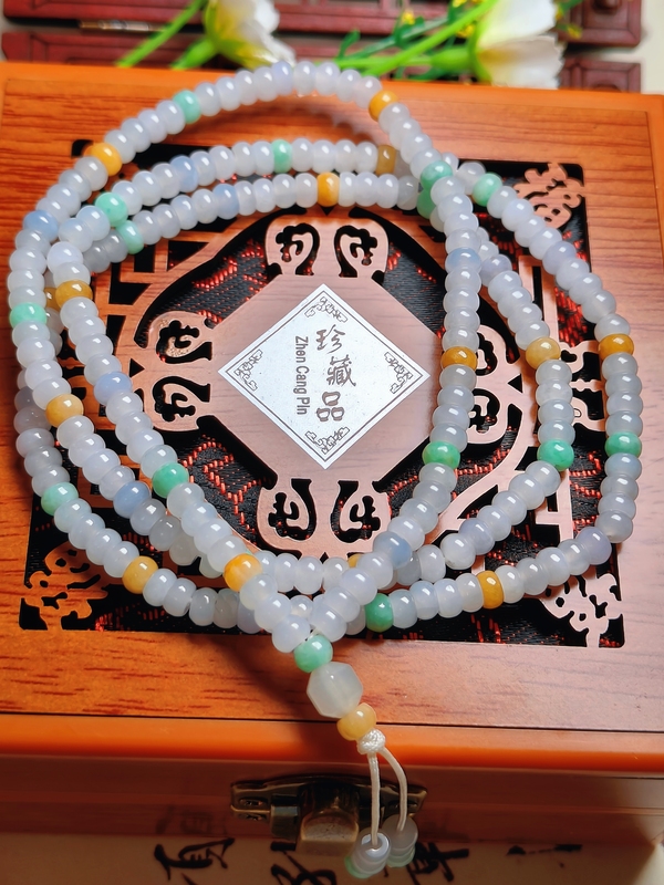 古玩玉器天然翡翠珠串可做項鏈或者手串(帶鑒定證書)拍賣,當前價格680元