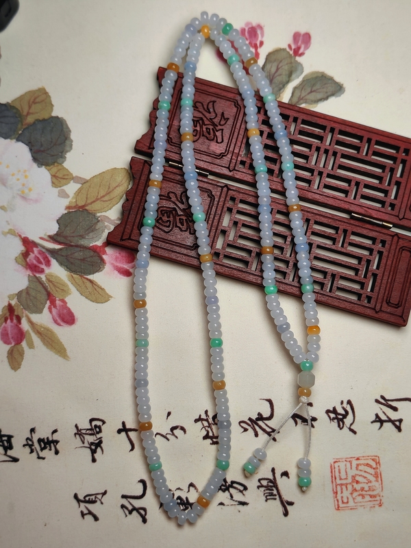 古玩玉器天然翡翠珠串可做項鏈或者手串(帶鑒定證書)拍賣,當前價格680元
