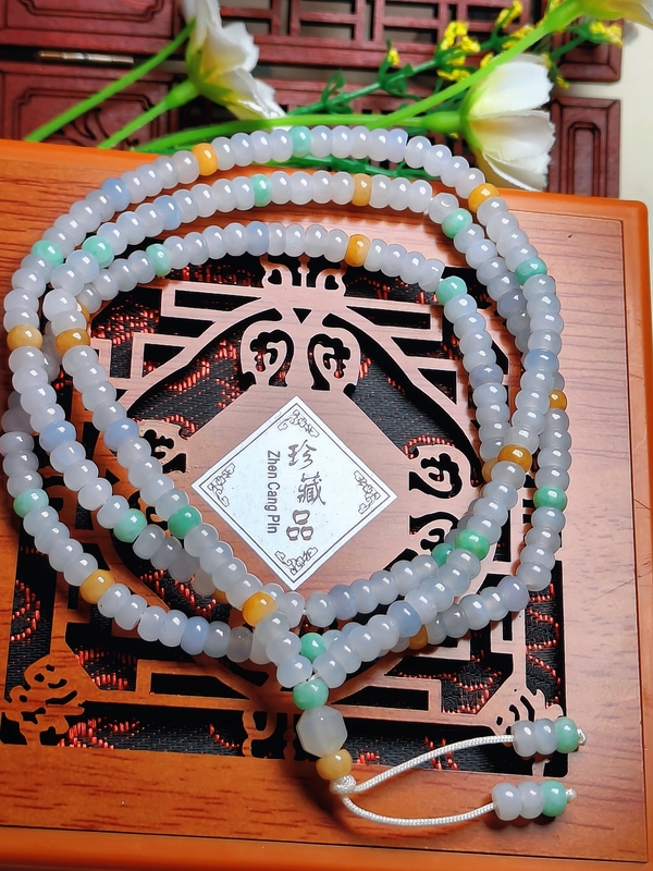 古玩玉器天然翡翠珠串可做項鏈或者手串(帶鑒定證書)拍賣,當前價格680元