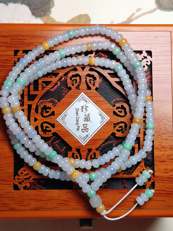 古玩玉器天然翡翠珠串可做項鏈或者手串(帶鑒定證書)拍賣,當前價格680元