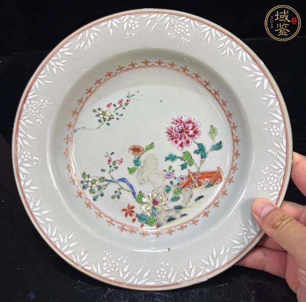 古玩牡丹紋粉彩盤真品鑒賞圖
