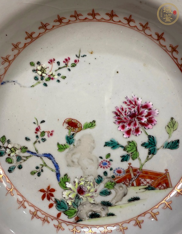 古玩陶瓷牡丹紋粉彩盤真品鑒賞圖