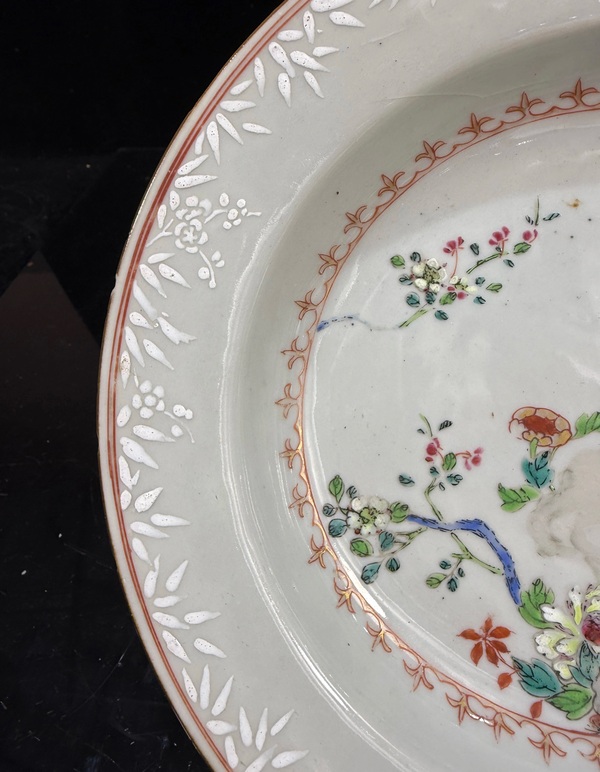古玩陶瓷清·雍乾洞石牡丹紋細路粉彩盤拍賣，當前價格1200元
