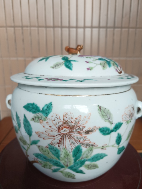 古玩陶瓷粉彩花卉紋四系粥罐拍賣，當前價格1500元